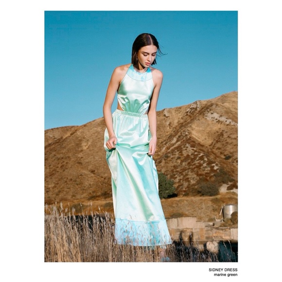 STAUD Small Sidney Satin Blue Maxi Dress Halter Open Back - Picture 2 of 12